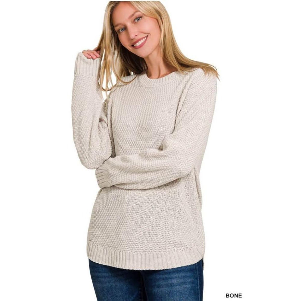 Zenana~Round Neck Basic Mid-Weight Sweater~Bone White Color ~ Women's Size Large